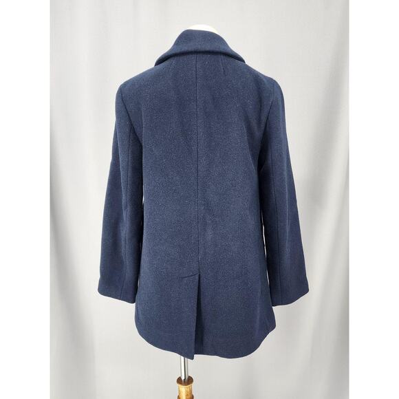 J.Crew Coat Womens Petite P00 Navy Blue Wool Blend Overcoat Gold Button Lagelook - Picture 3 of 13